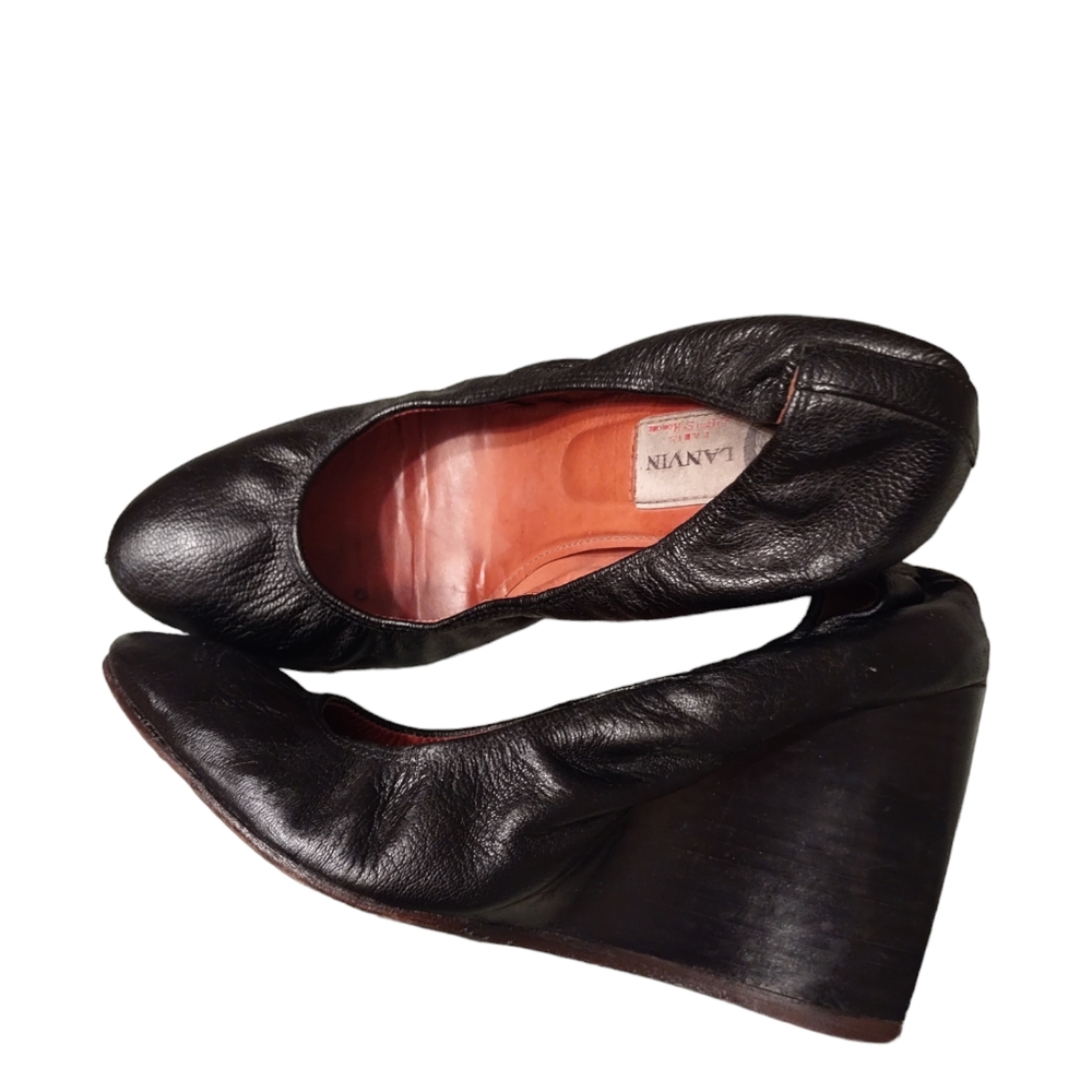Lanvin Black Leather Wedge Heels